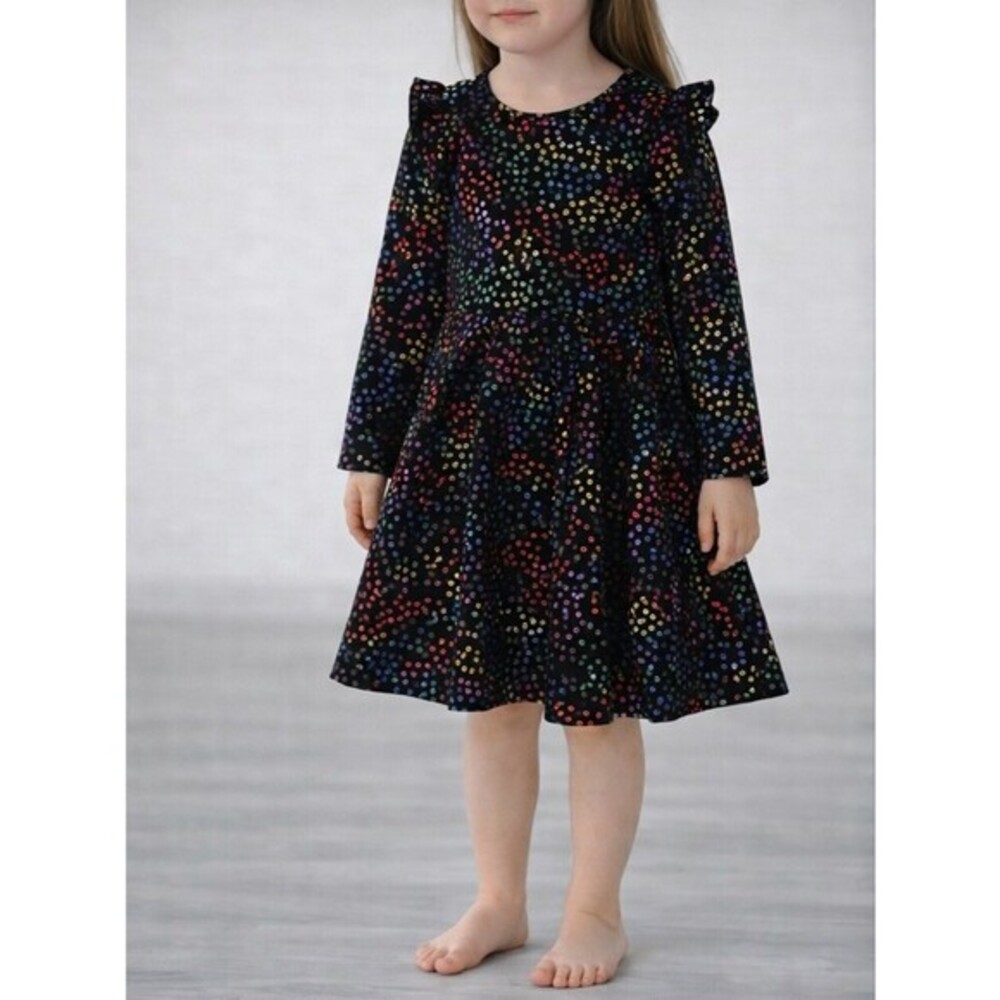 Pippa & Julie Black Long-Sleeve Dress with Rainbow Sequin Dots